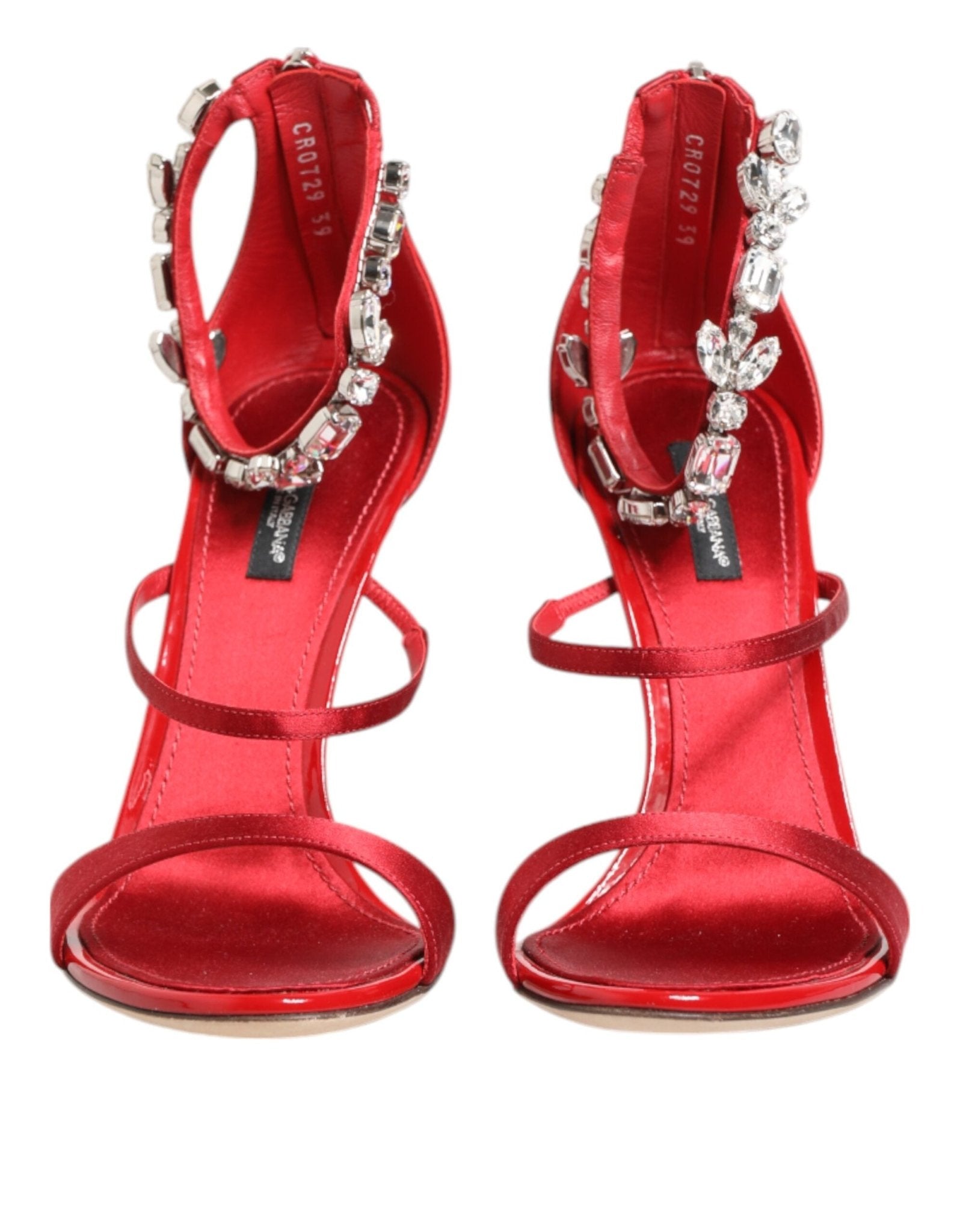 Dolce & Gabbana Red Satin Crystals Keira Sandals Heels Shoes - RIMODA