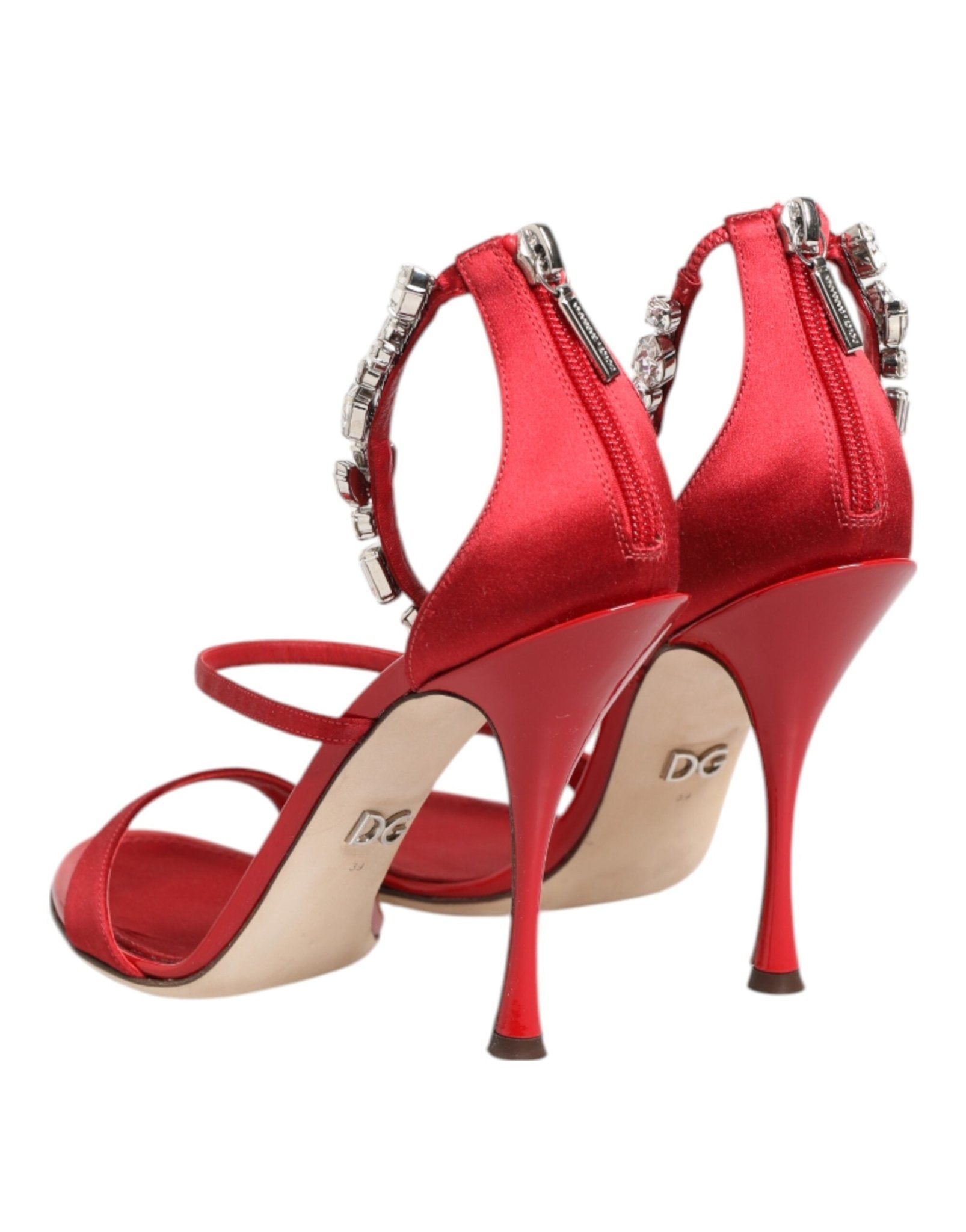 Dolce & Gabbana Red Satin Crystals Keira Sandals Heels Shoes - RIMODA