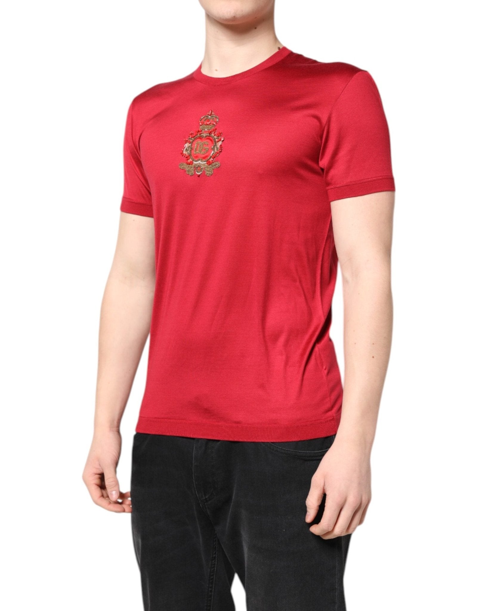 Dolce & Gabbana Red Silk DG Crown Logo Short Sleeve T-shirt - RIMODA