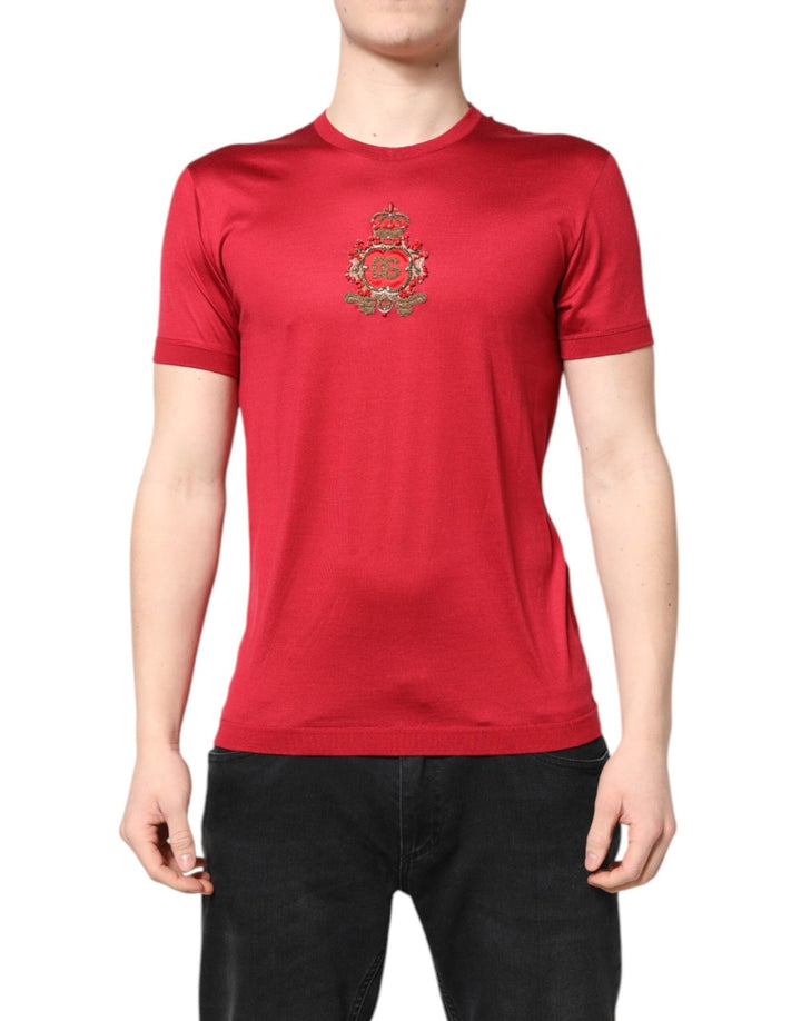 Dolce & Gabbana Red Silk DG Crown Logo Short Sleeve T-shirt - RIMODA