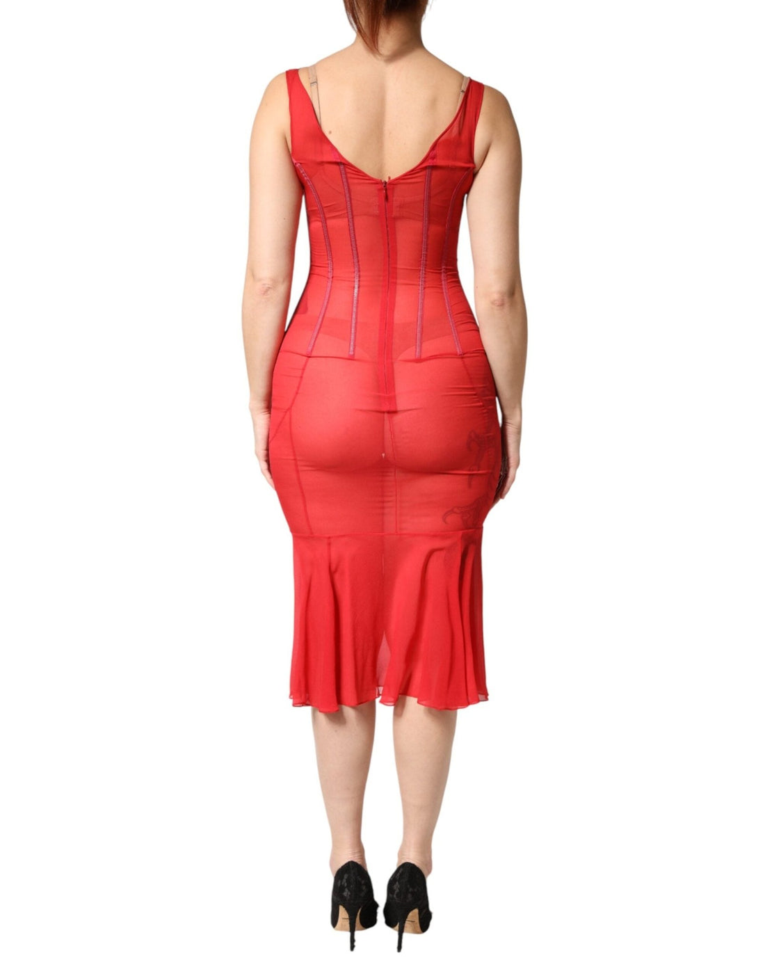 Dolce & Gabbana Red Silk Sleeveless Sheath V-neck Midi Dress - RIMODA
