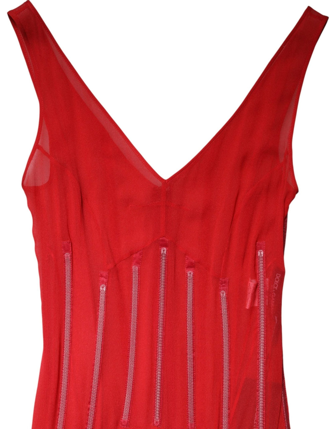 Dolce & Gabbana Red Silk Sleeveless Sheath V-neck Midi Dress - RIMODA