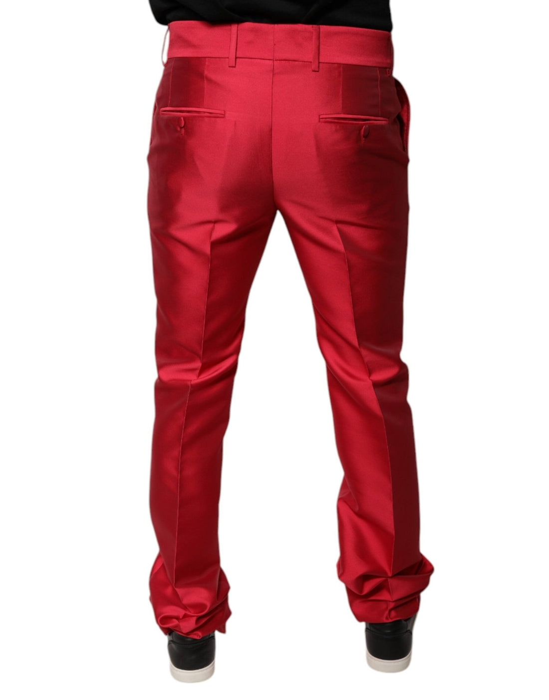 Dolce & Gabbana Red Silk Slim Fit Mid Waist Dress Formal Pants - RIMODA