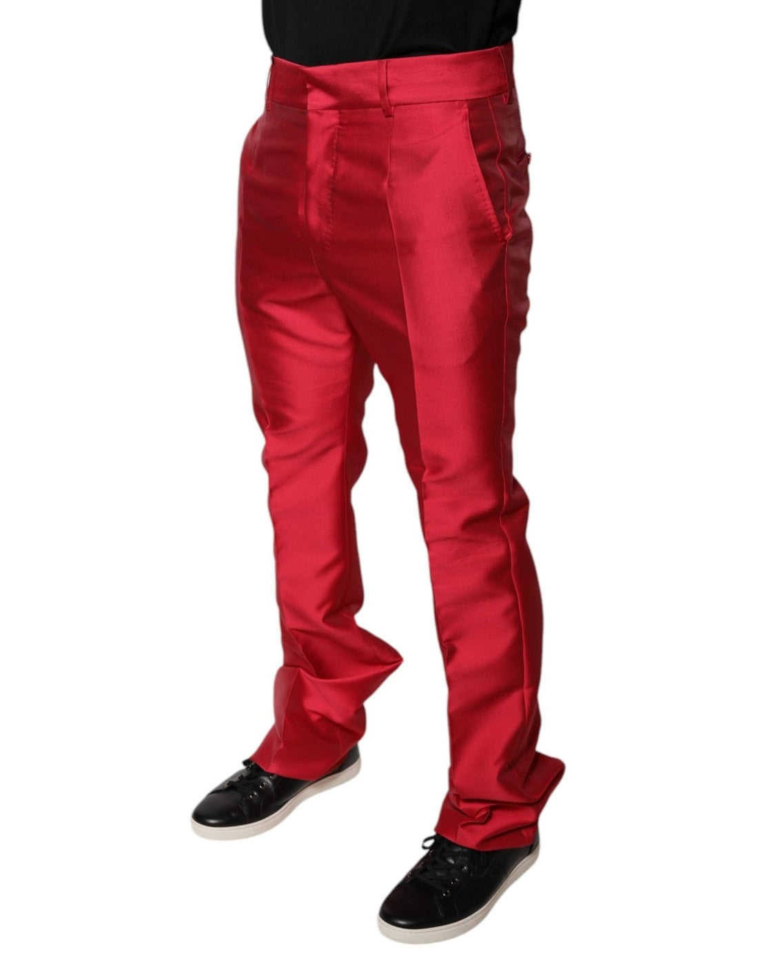 Dolce & Gabbana Red Silk Slim Fit Mid Waist Dress Formal Pants - RIMODA