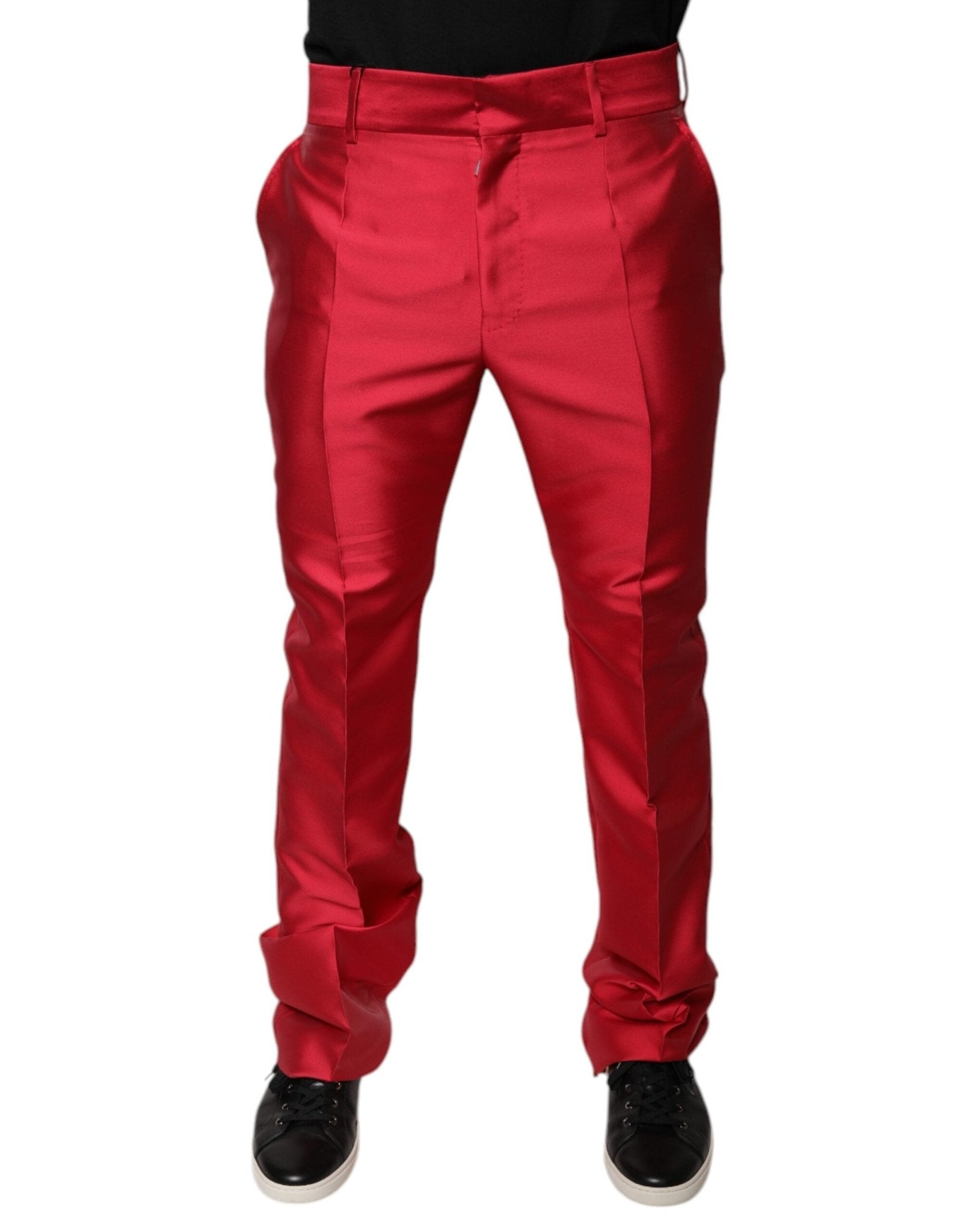 Dolce & Gabbana Red Silk Slim Fit Mid Waist Dress Formal Pants - RIMODA