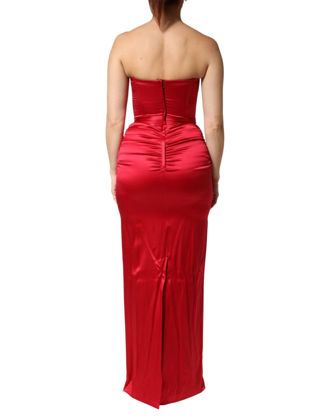 Dolce & Gabbana Red Silk Strapless Sheath Long Gown Dress - RIMODA