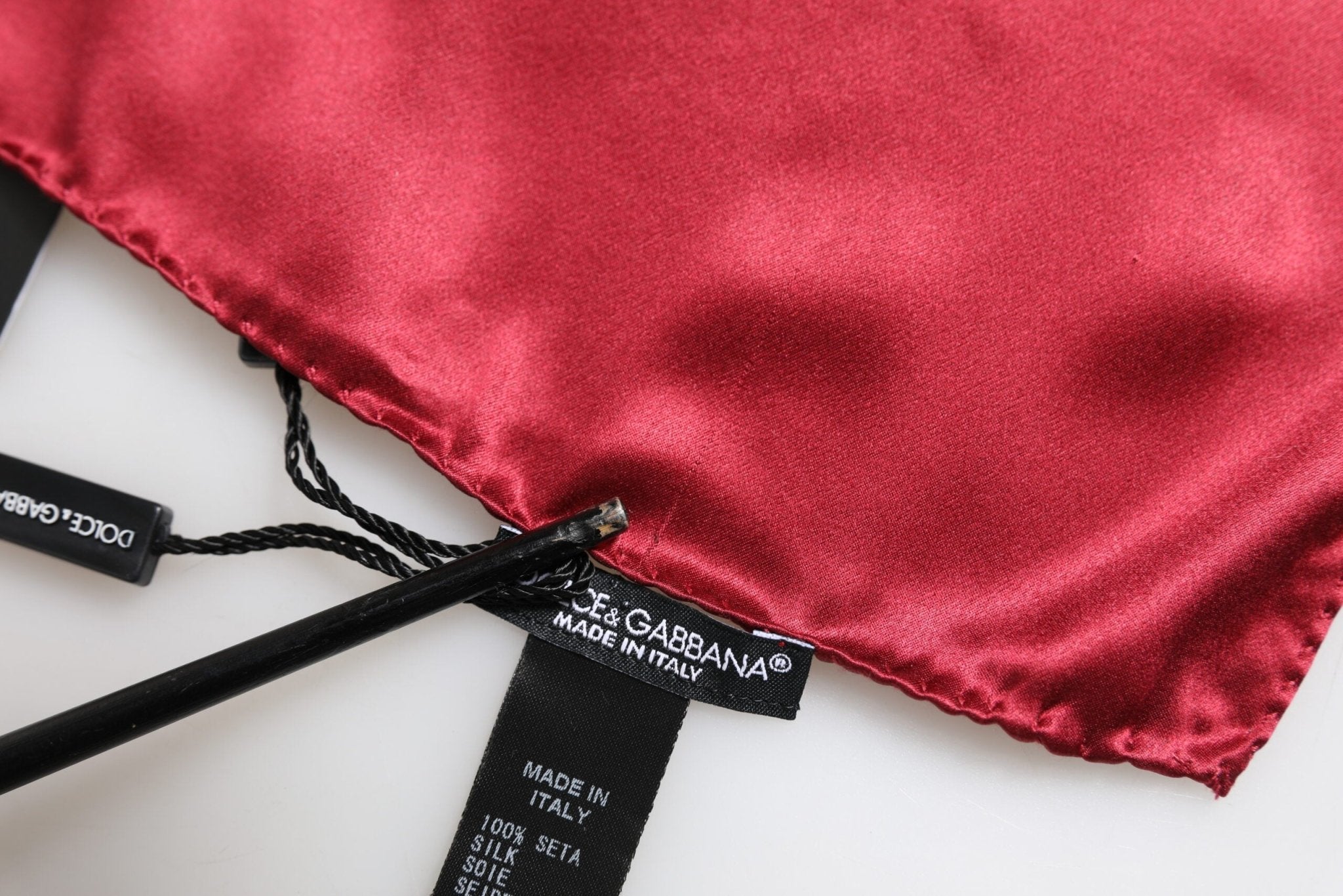 Dolce & Gabbana Red Solid Satin Silk Square Handkerchief Scarf - RIMODA