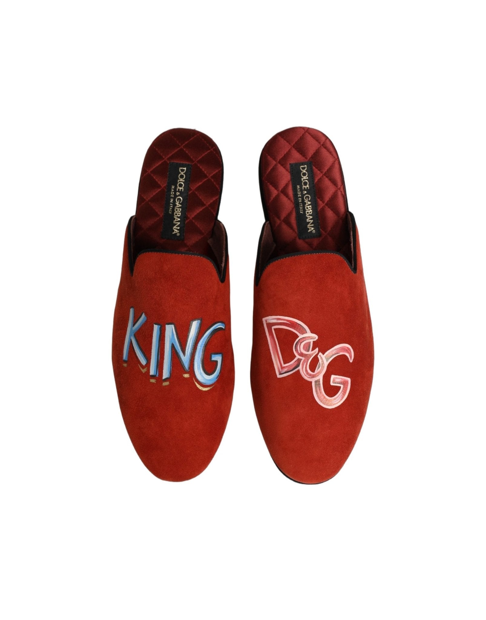 Dolce & Gabbana Red Suede DG King Men House Slipper Shoes - RIMODA