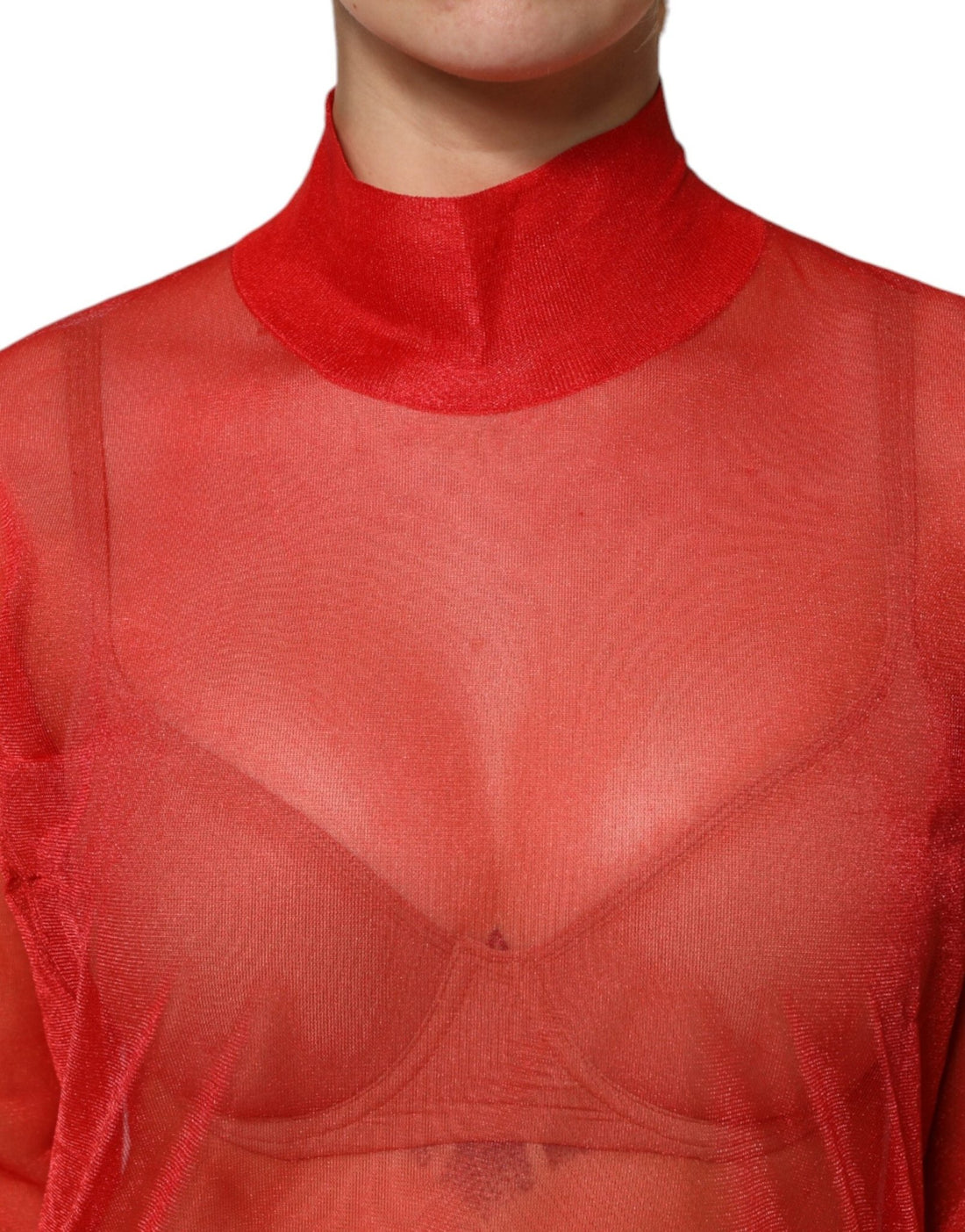 Dolce & Gabbana Red Tulle Turtleneck Long Sleeve Blouse Top - RIMODA