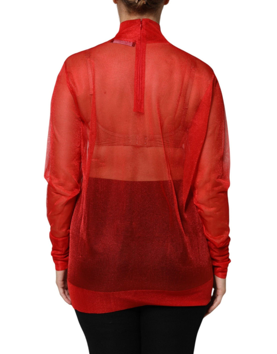 Dolce & Gabbana Red Tulle Turtleneck Long Sleeve Blouse Top - RIMODA