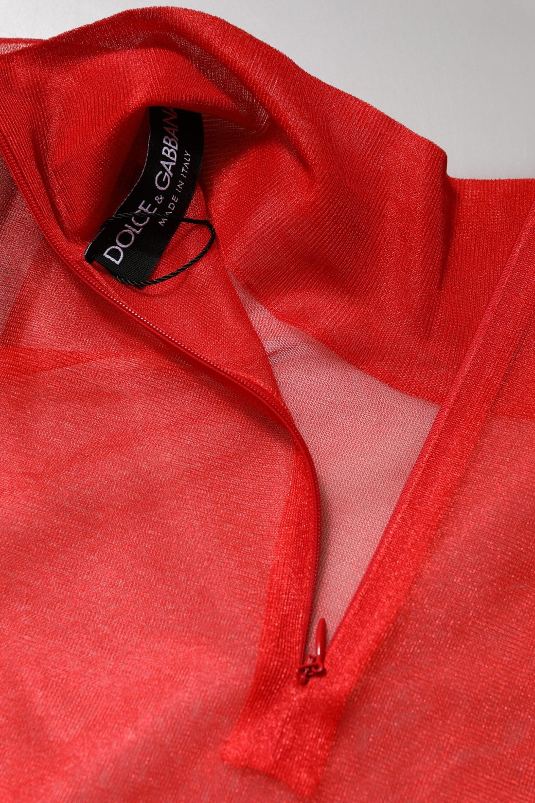 Dolce & Gabbana Red Tulle Turtleneck Long Sleeve Blouse Top - RIMODA