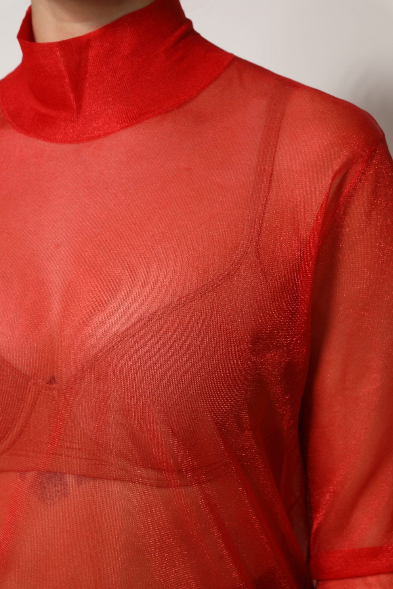 Dolce & Gabbana Red Tulle Turtleneck Long Sleeve Blouse Top - RIMODA