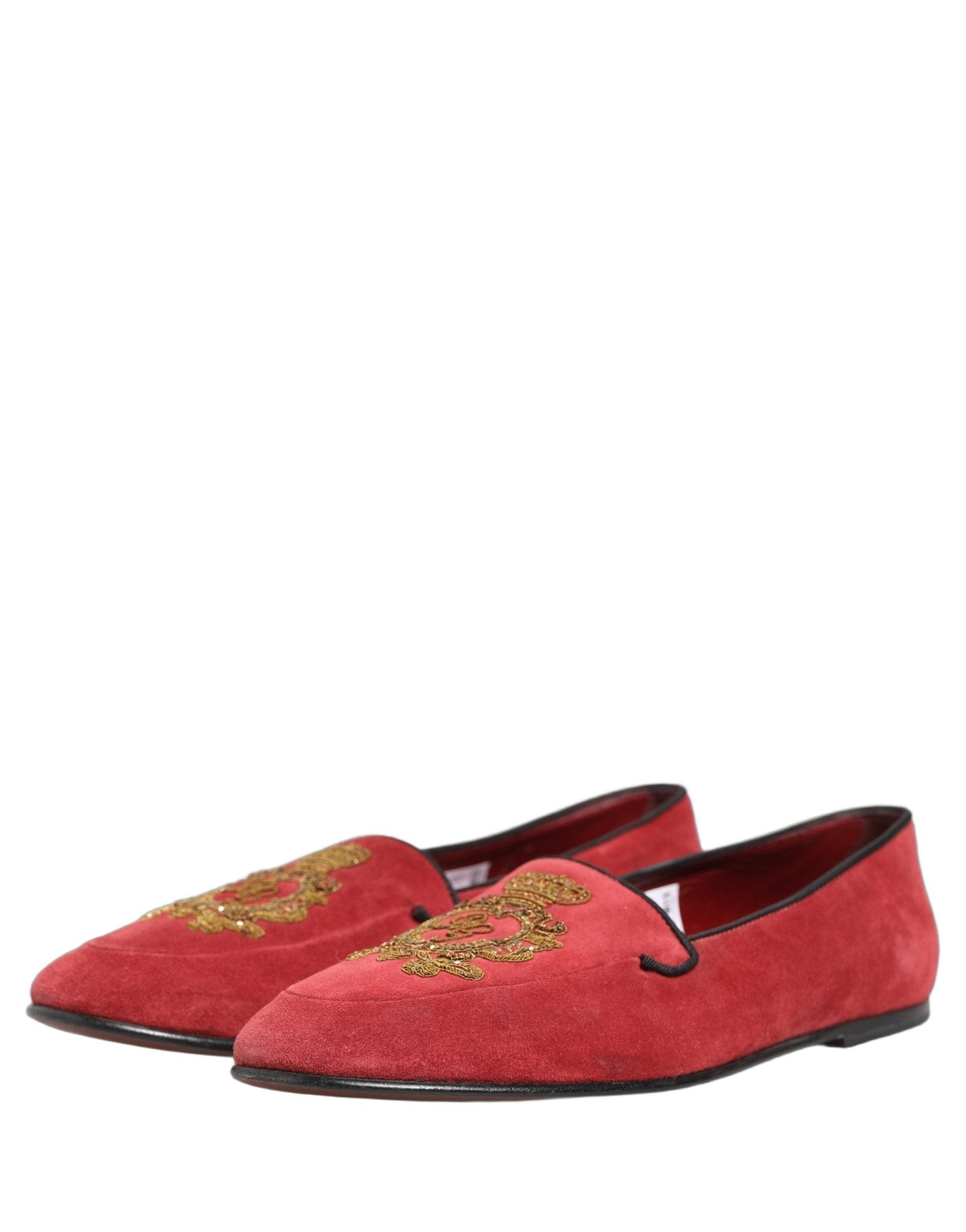 Dolce & Gabbana Red Velvet Logo Embroidery Men Loafers Shoes - RIMODA