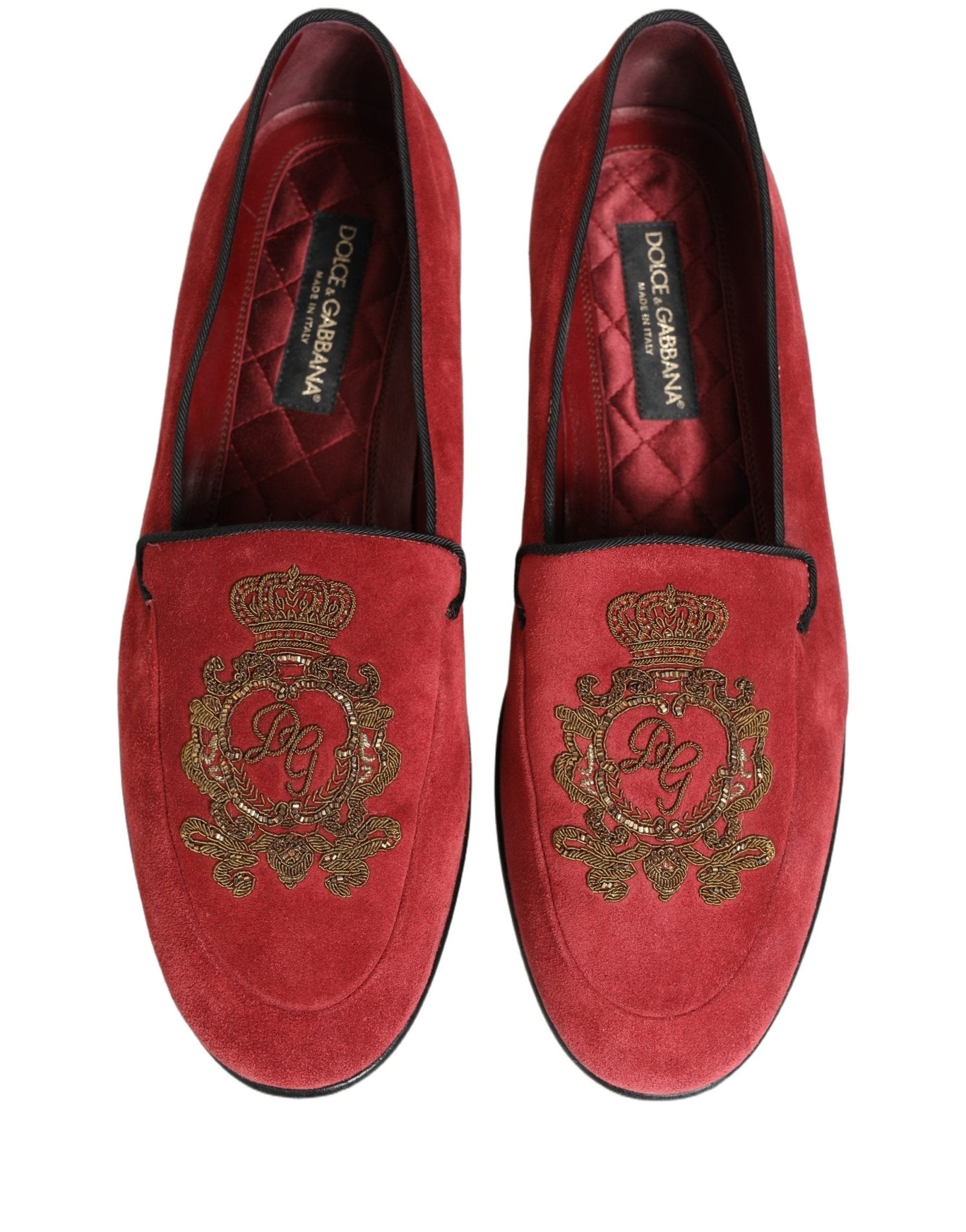 Dolce & Gabbana Red Velvet Logo Embroidery Men Loafers Shoes - RIMODA