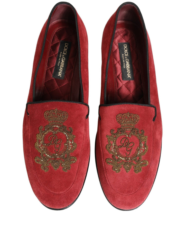 Dolce & Gabbana Red Velvet Logo Embroidery Men Loafers Shoes - RIMODA