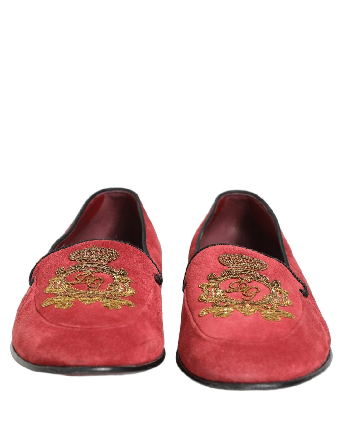 Dolce & Gabbana Red Velvet Logo Embroidery Men Loafers Shoes - RIMODA