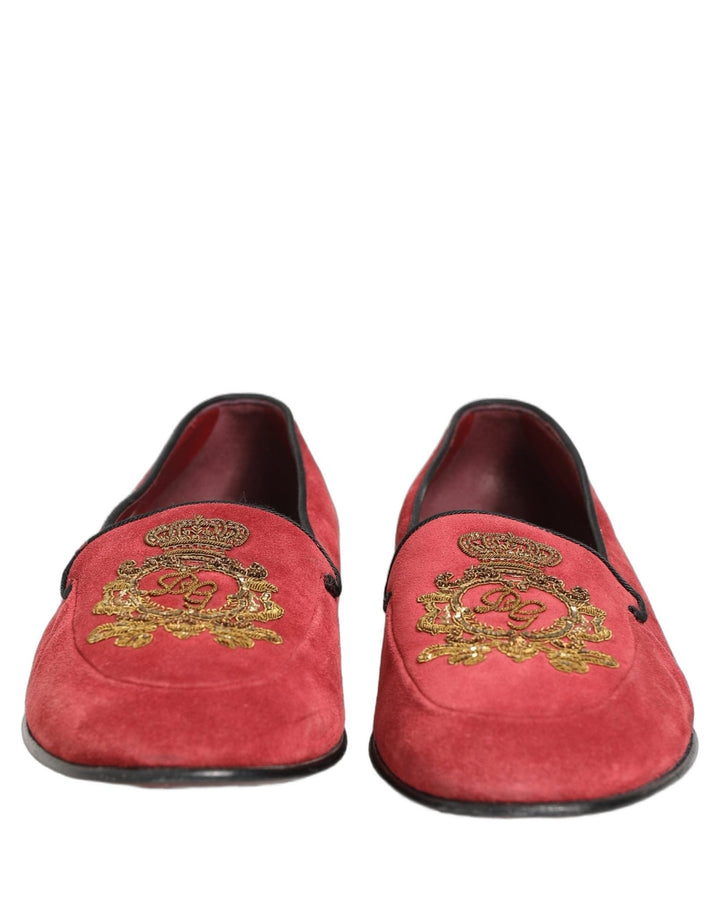 Dolce & Gabbana Red Velvet Logo Embroidery Men Loafers Shoes - RIMODA