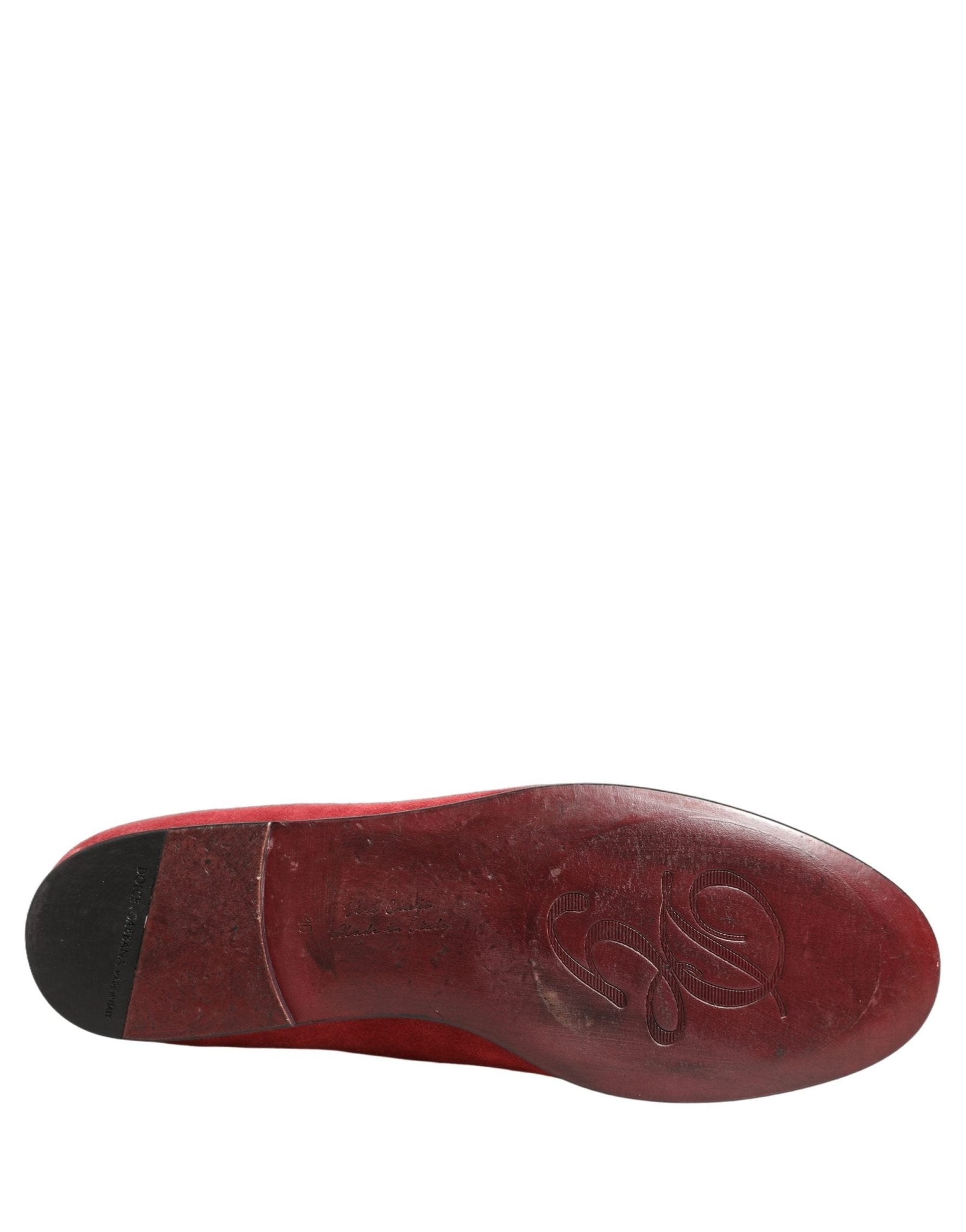 Dolce & Gabbana Red Velvet Logo Embroidery Men Loafers Shoes - RIMODA