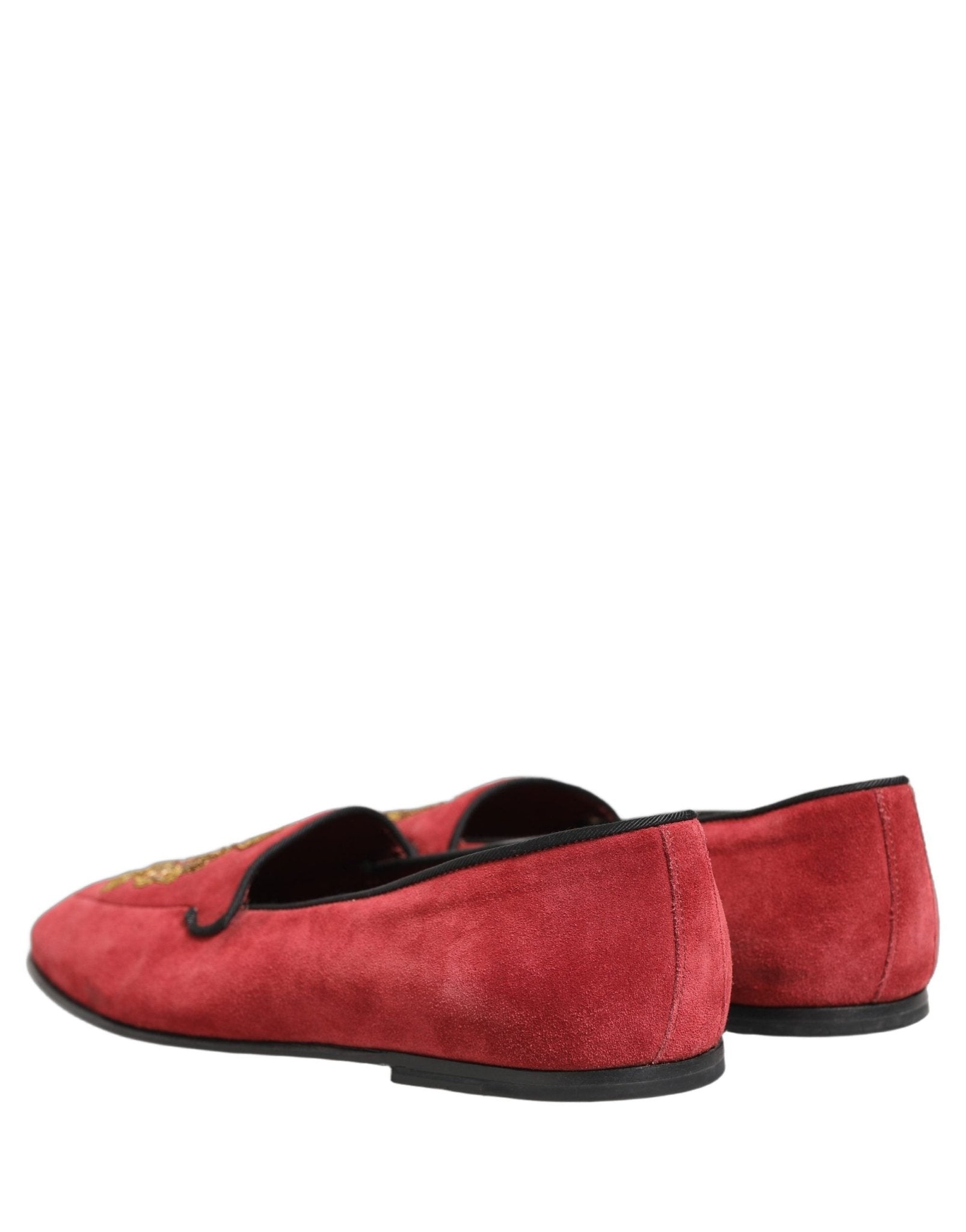 Dolce & Gabbana Red Velvet Logo Embroidery Men Loafers Shoes - RIMODA
