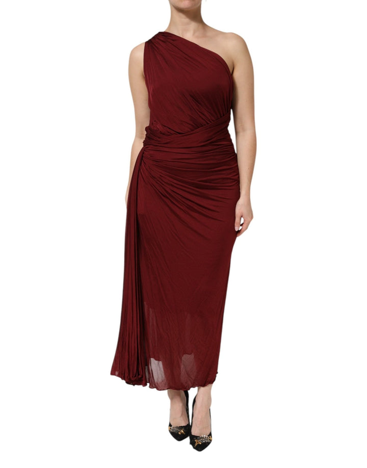 Dolce & Gabbana Red Viscose Fitted One Shoulder Midi Dress - RIMODA
