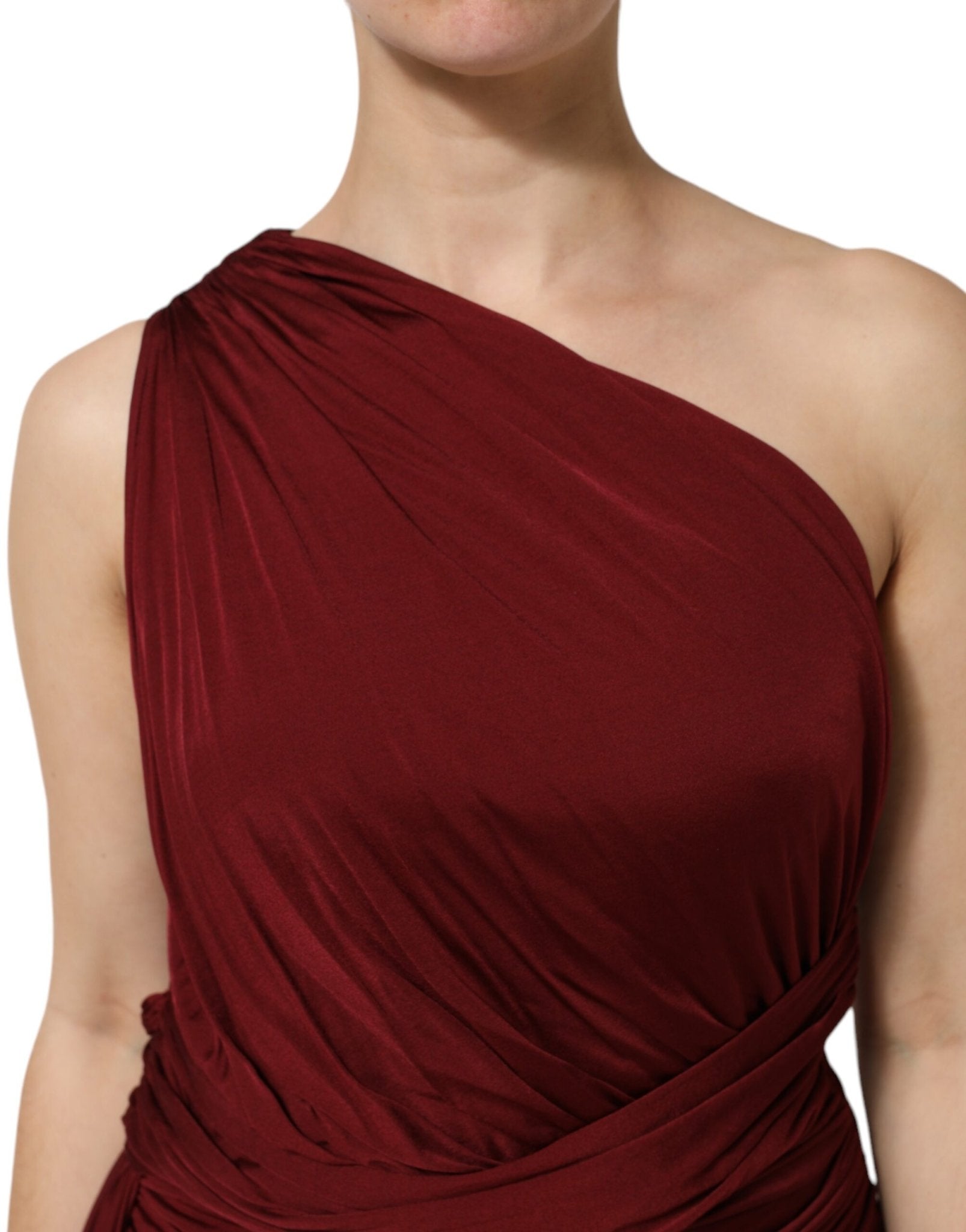 Dolce & Gabbana Red Viscose Fitted One Shoulder Midi Dress - RIMODA