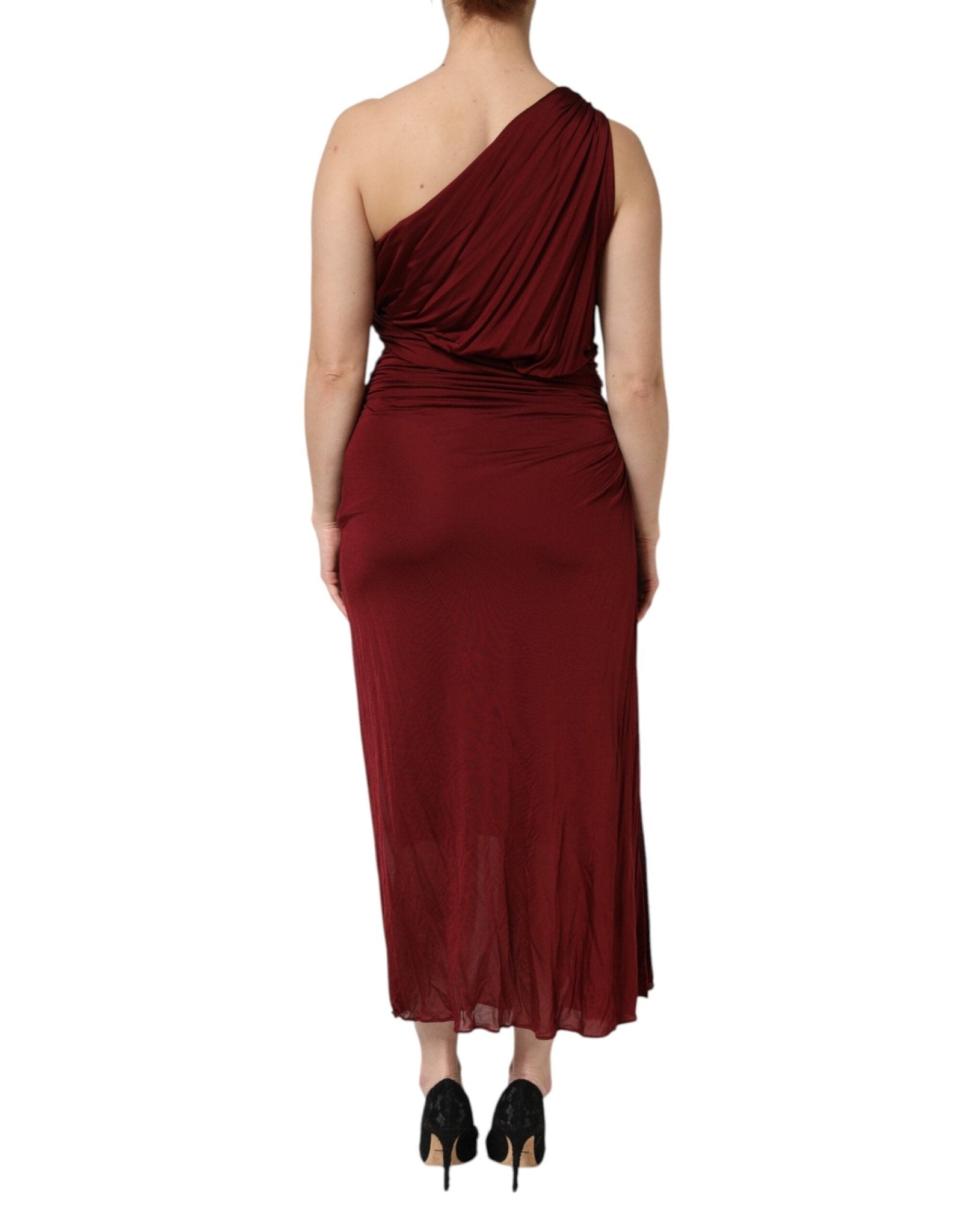 Dolce & Gabbana Red Viscose Fitted One Shoulder Midi Dress - RIMODA