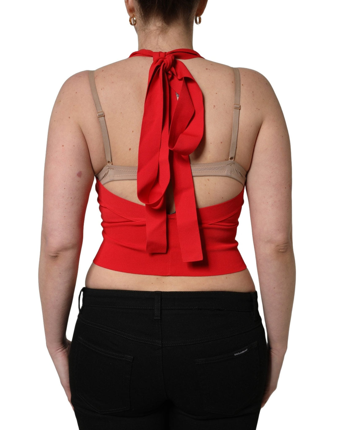Dolce & Gabbana Red Viscose Sleeveless Halter Crop Tank Top - RIMODA