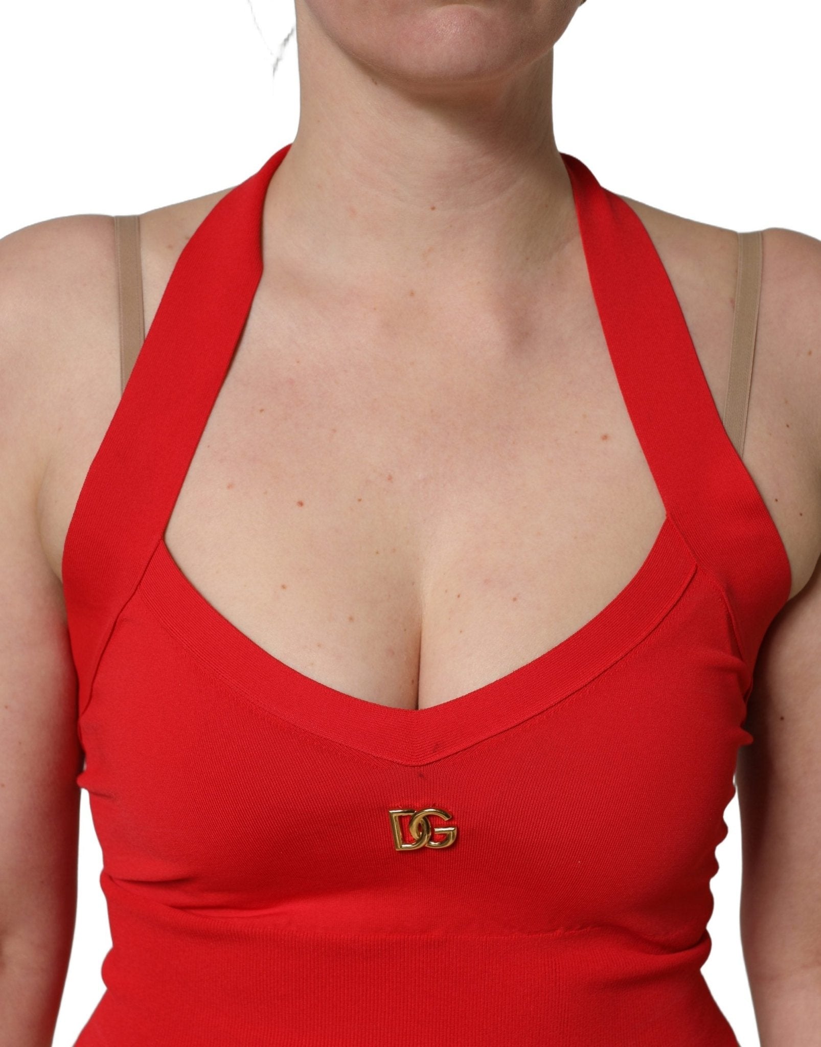 Dolce & Gabbana Red Viscose Sleeveless Halter Crop Tank Top - RIMODA