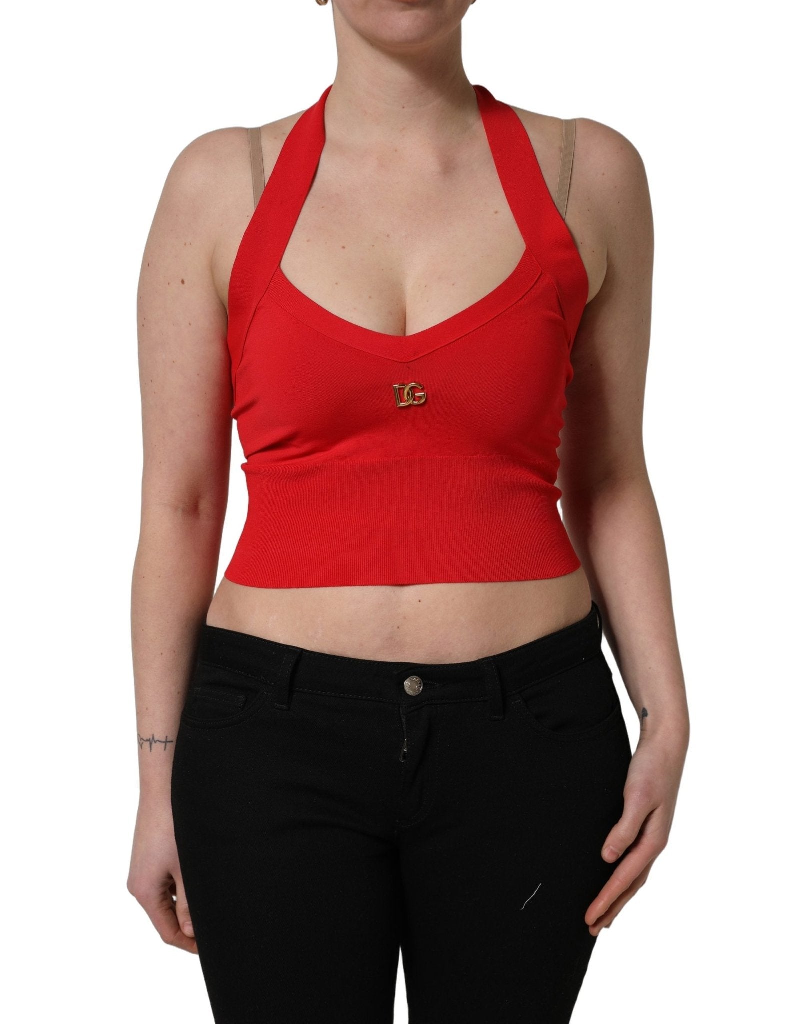 Dolce & Gabbana Red Viscose Sleeveless Halter Crop Tank Top - RIMODA