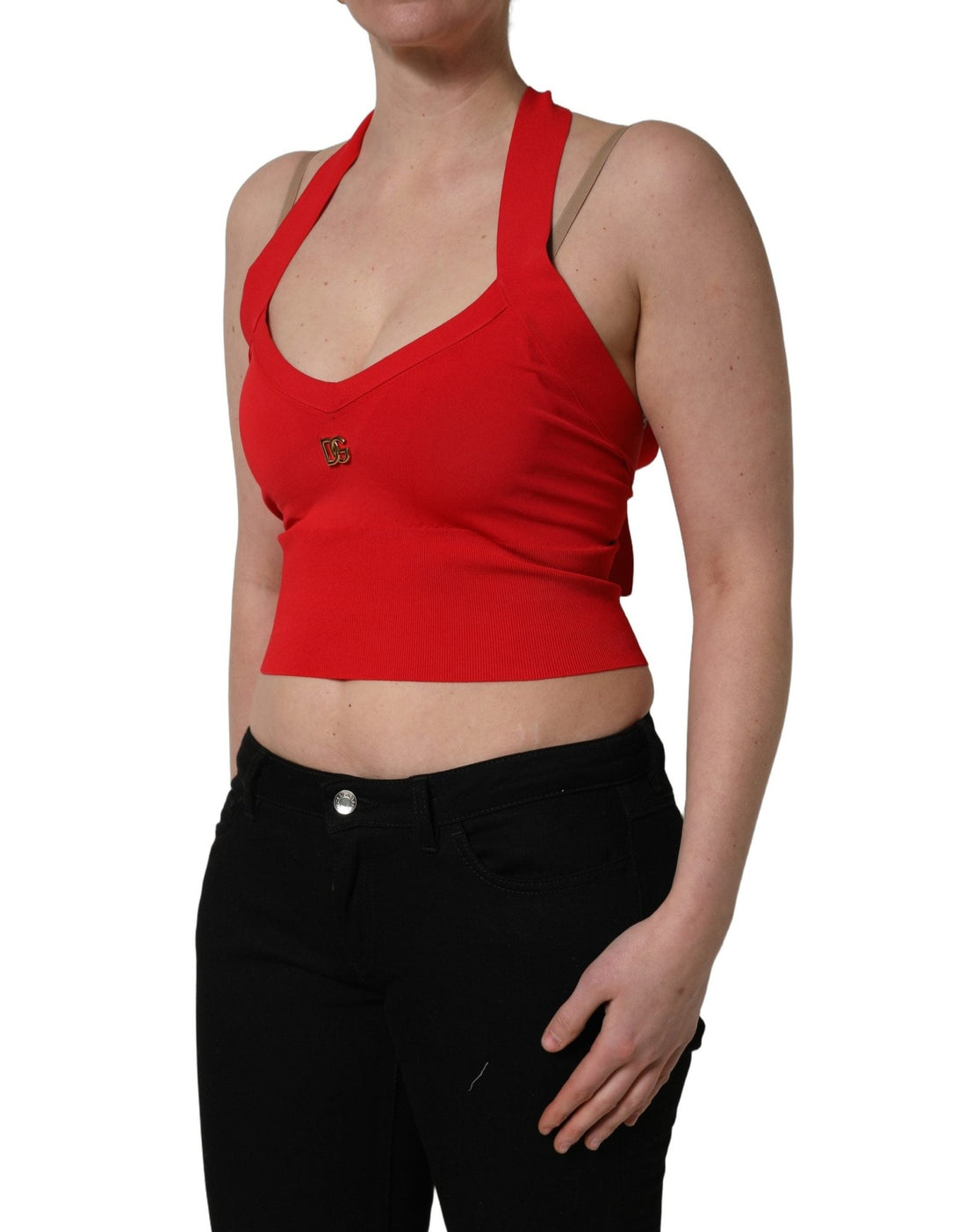 Dolce & Gabbana Red Viscose Sleeveless Halter Crop Tank Top - RIMODA