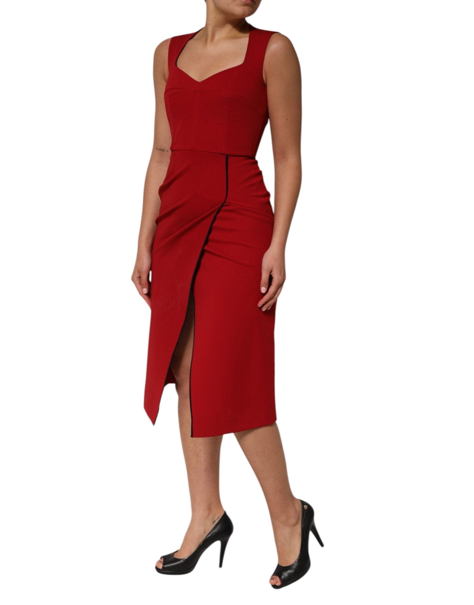 Dolce & Gabbana Red Viscose Stretch Slit Sheath Midi Dress - RIMODA