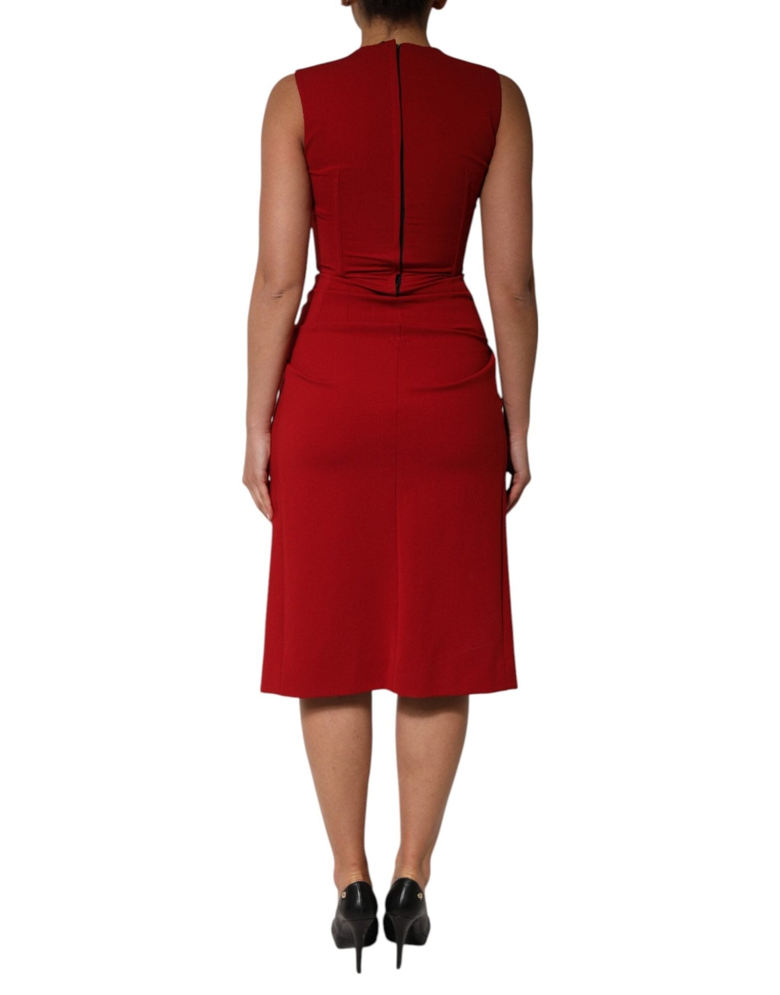Dolce & Gabbana Red Viscose Stretch Slit Sheath Midi Dress - RIMODA