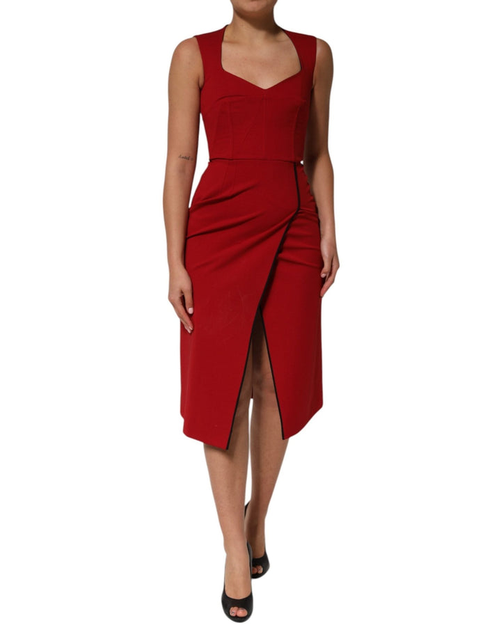 Dolce & Gabbana Red Viscose Stretch Slit Sheath Midi Dress - RIMODA