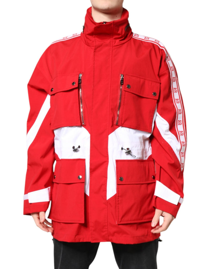 Dolce & Gabbana Red White Nylon Full Zip Windbreaker Jacket - RIMODA