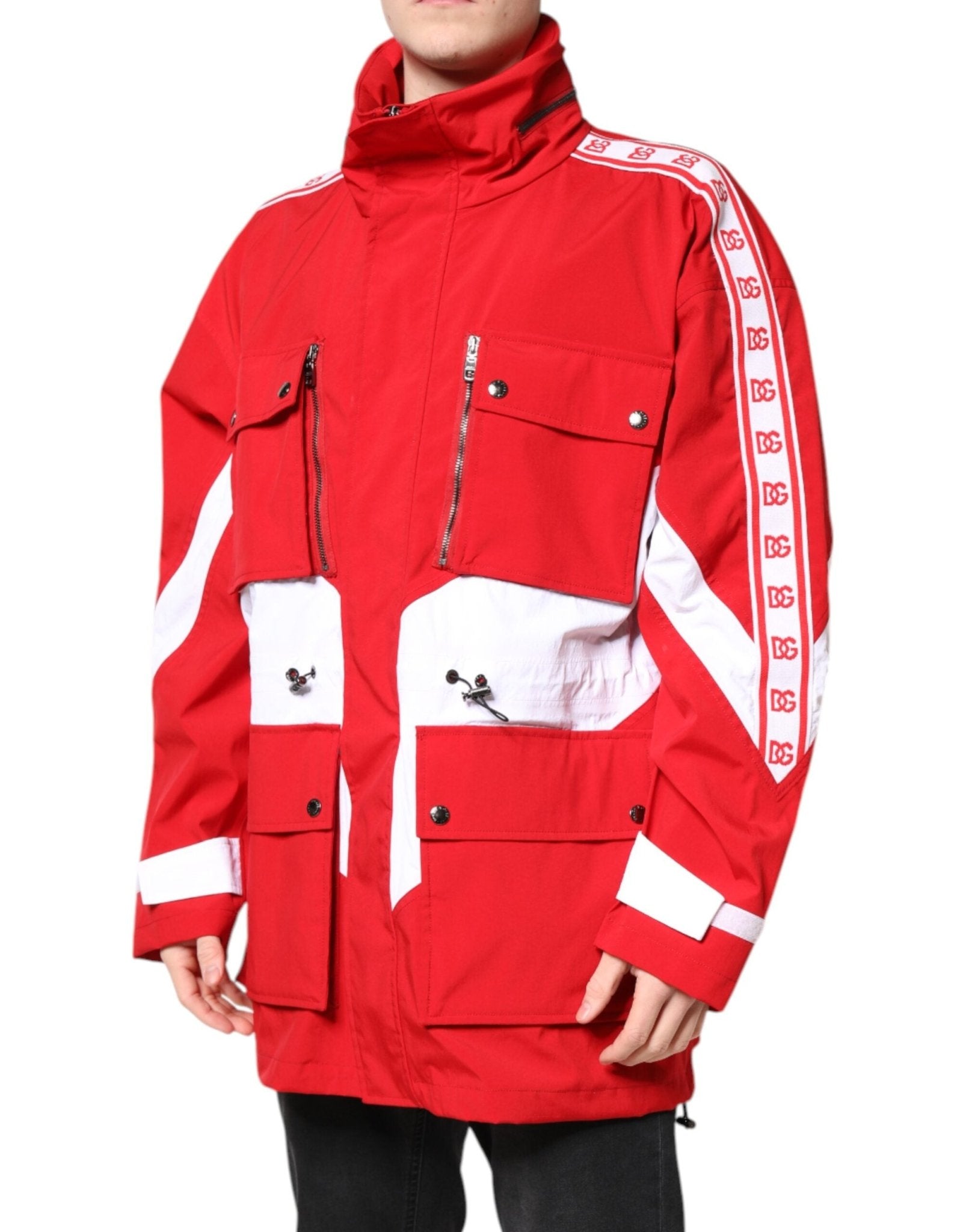 Dolce & Gabbana Red White Nylon Full Zip Windbreaker Jacket - RIMODA
