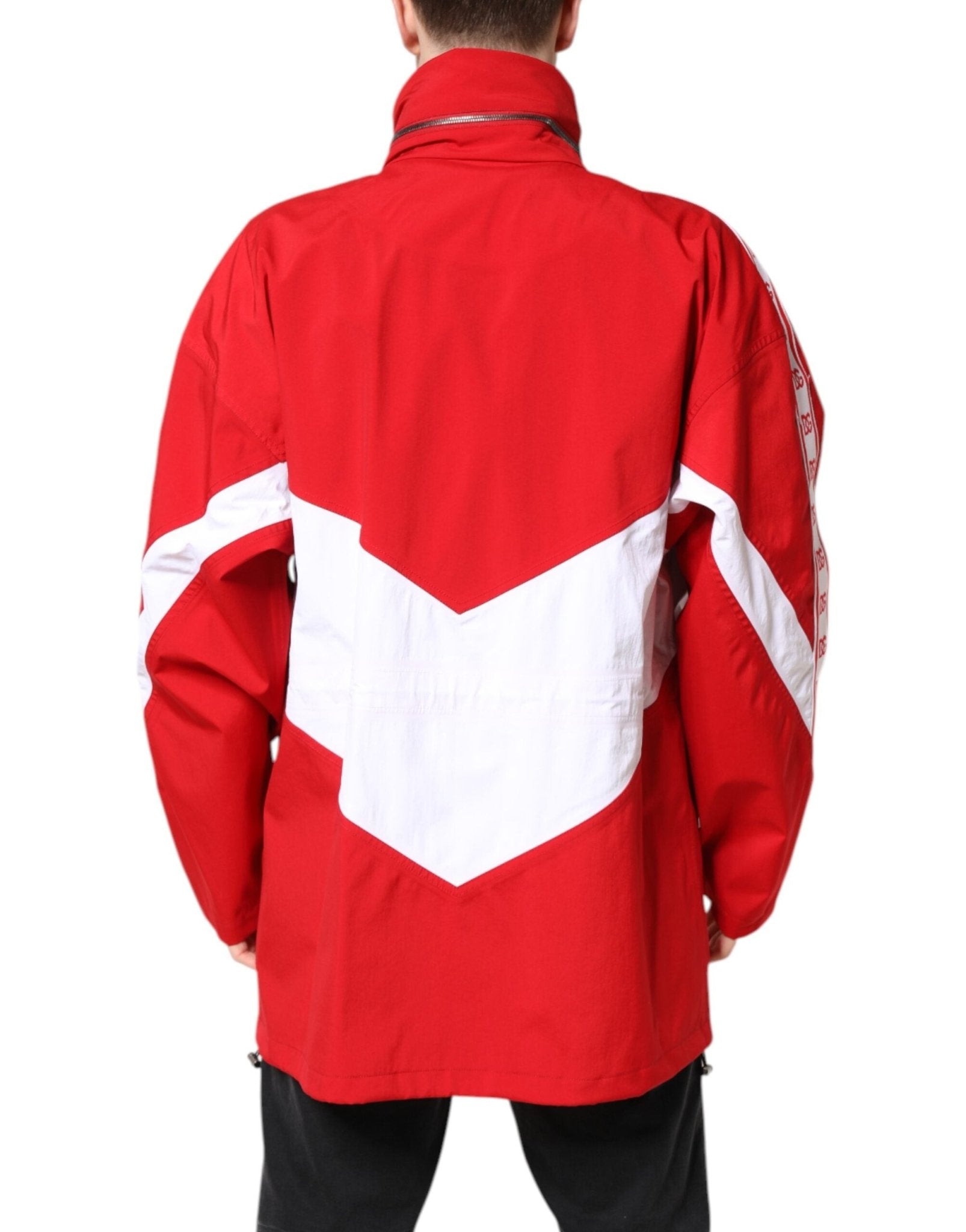 Dolce & Gabbana Red White Nylon Full Zip Windbreaker Jacket - RIMODA