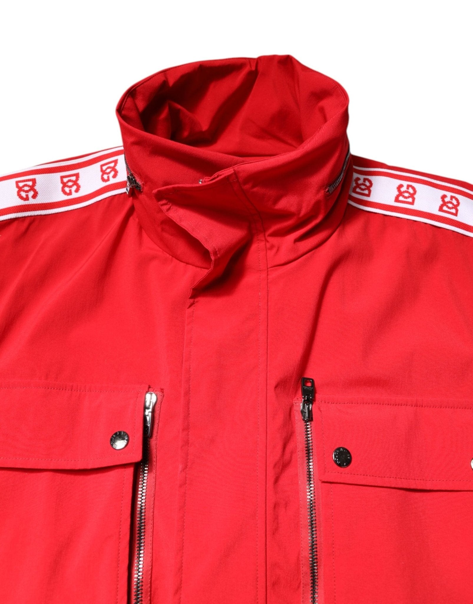 Dolce & Gabbana Red White Nylon Full Zip Windbreaker Jacket - RIMODA