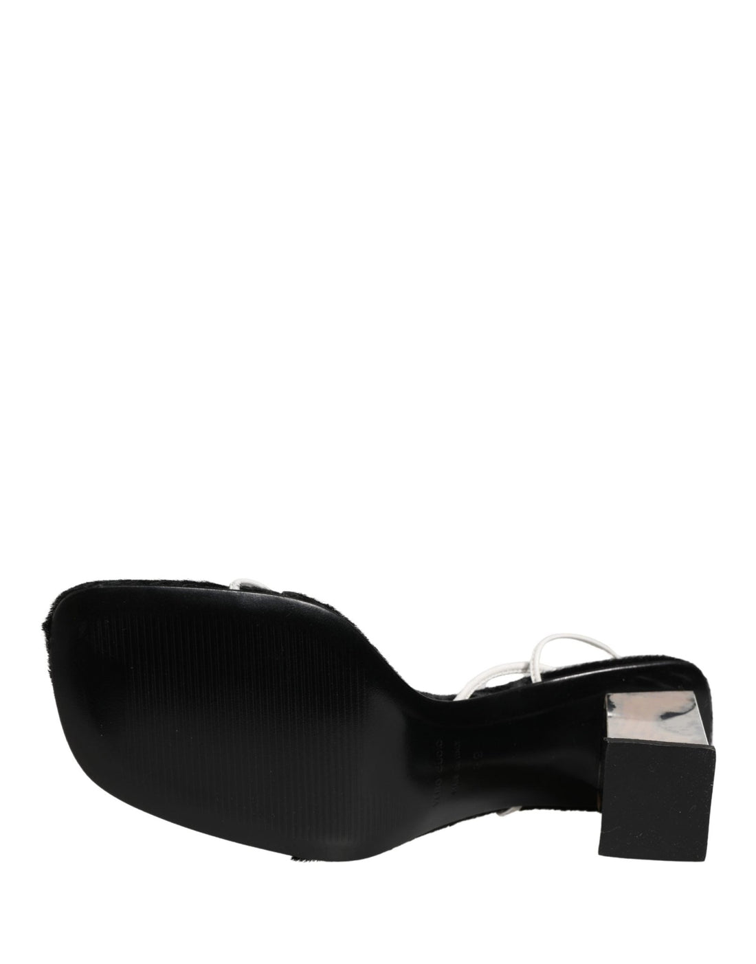 Dolce & Gabbana Silver Black Leather Block Heels Sandals Shoes - RIMODA