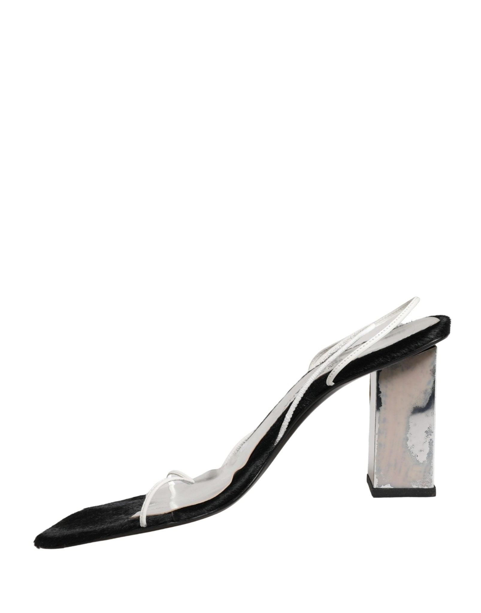 Dolce & Gabbana Silver Black Leather Block Heels Sandals Shoes - RIMODA