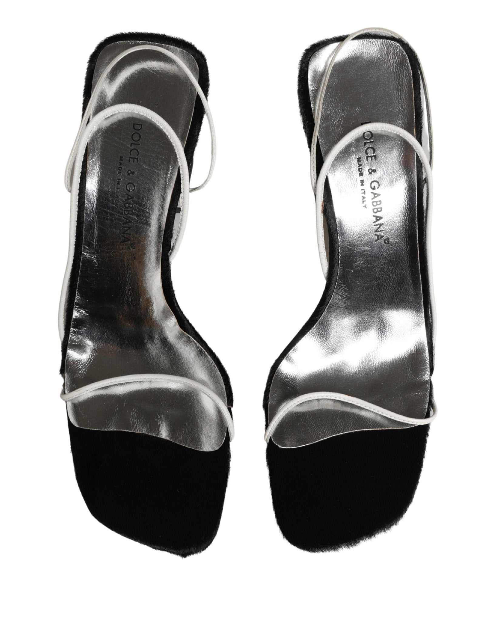 Dolce & Gabbana Silver Black Leather Block Heels Sandals Shoes - RIMODA