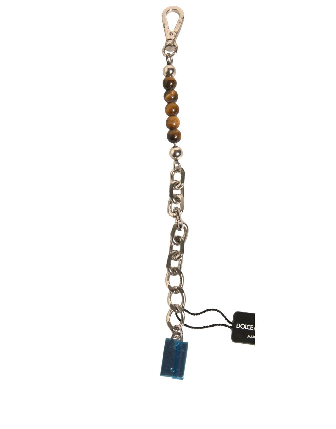 Dolce & Gabbana Silver Brass Chain Beaded Logo Plaque Keychain Keyring - RIMODA