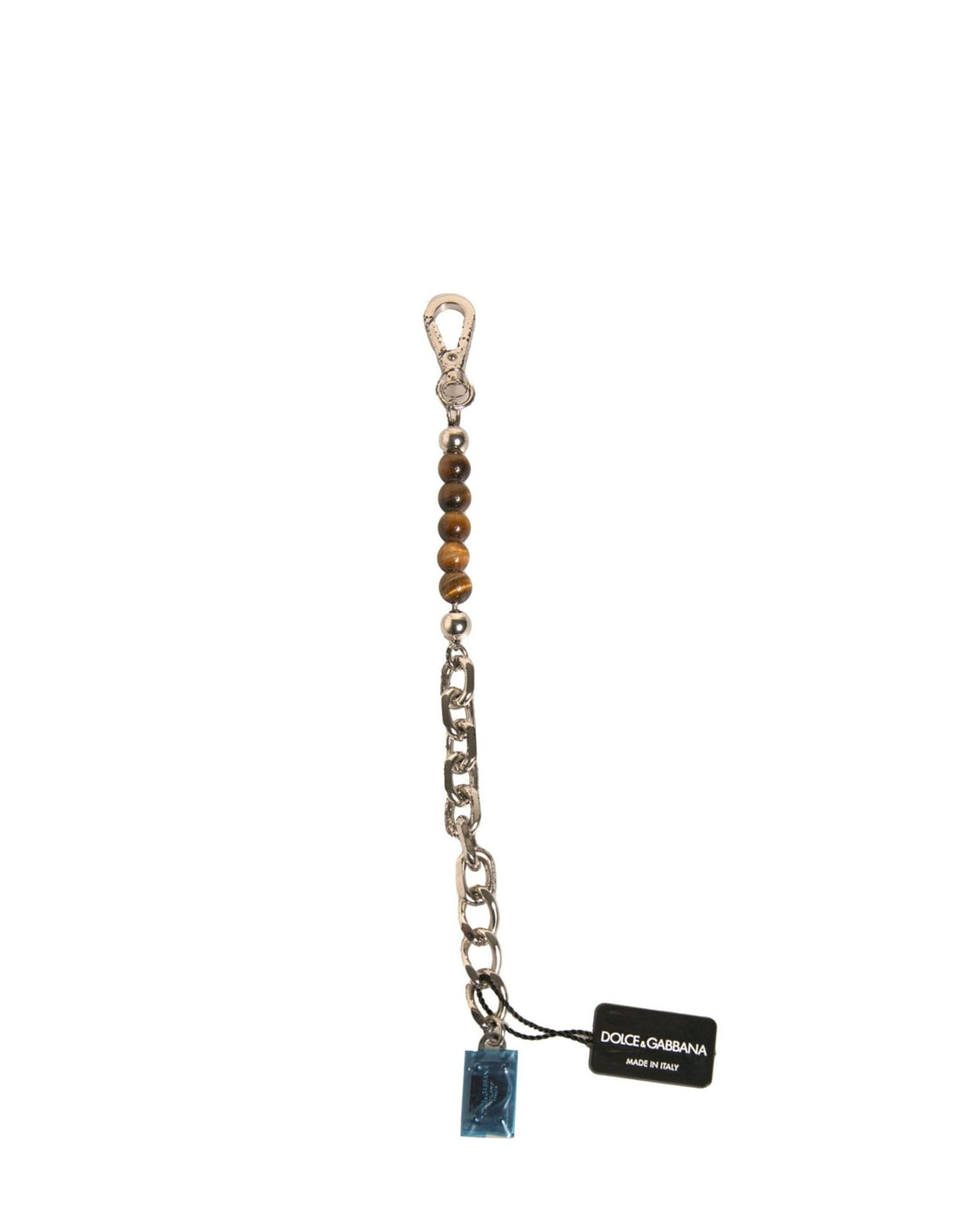 Dolce & Gabbana Silver Brass Chain Beaded Logo Plaque Keychain Keyring - RIMODA