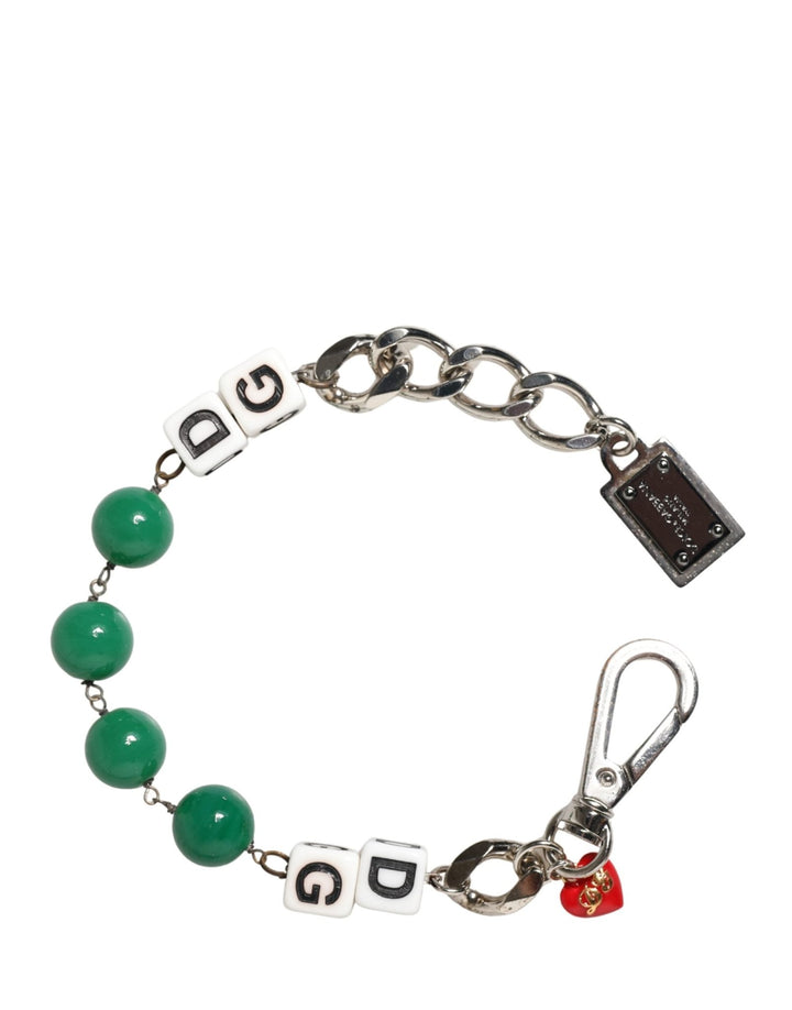 Dolce & Gabbana Silver Brass Chain Dice DG Logo EmbellishedCharm Bracelet - RIMODA