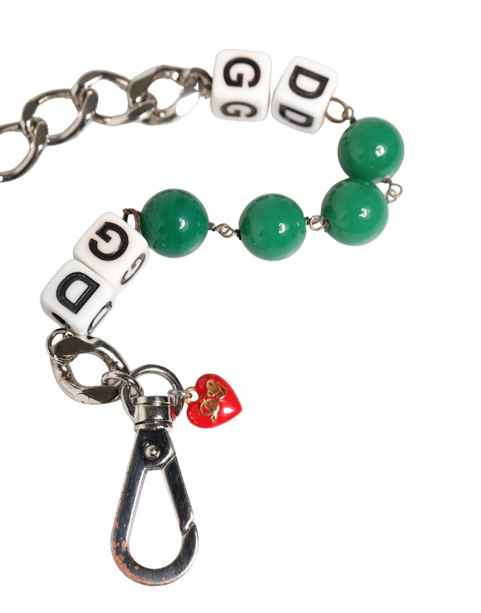 Dolce & Gabbana Silver Brass Chain Dice DG Logo EmbellishedCharm Bracelet - RIMODA
