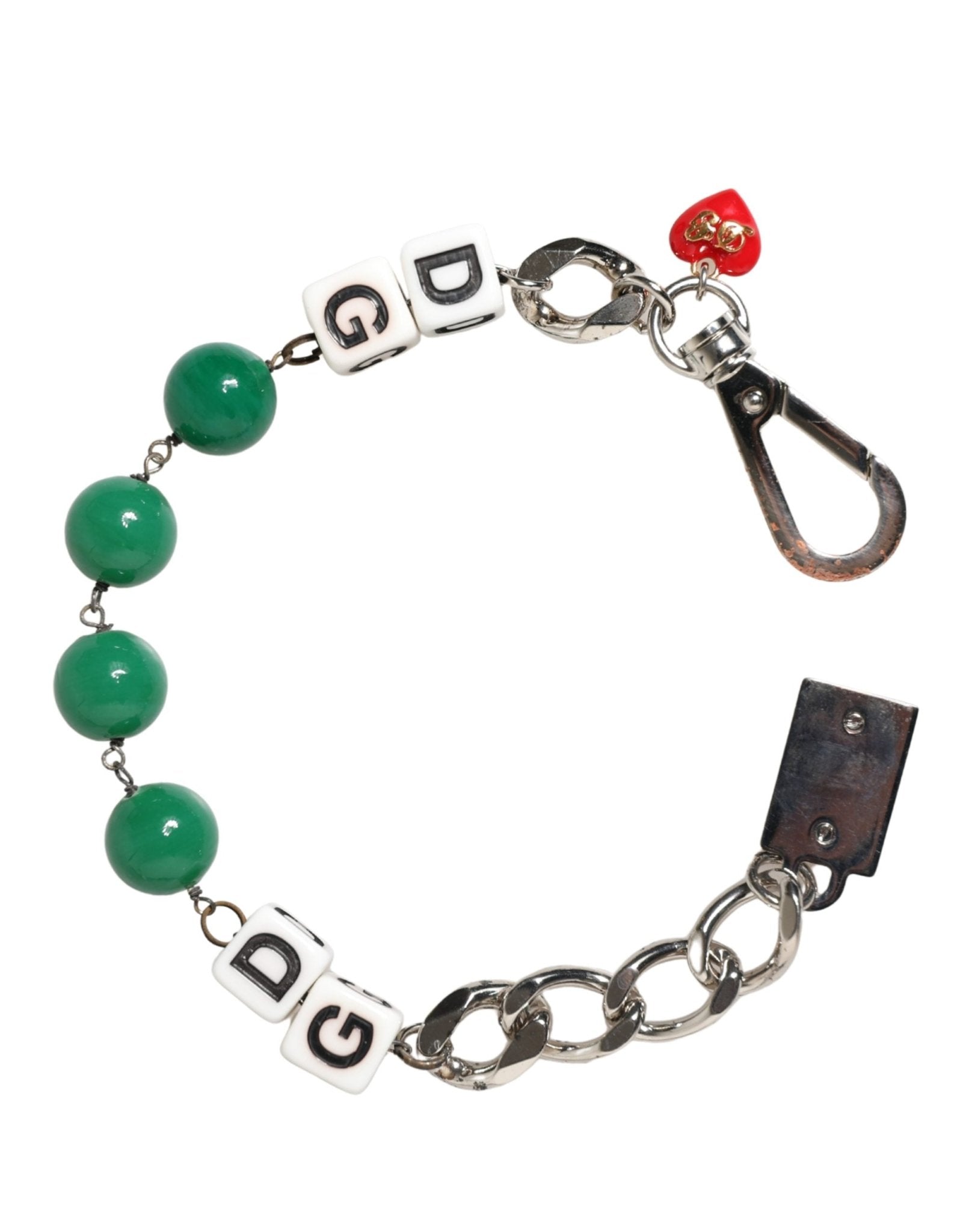 Dolce & Gabbana Silver Brass Chain Dice DG Logo EmbellishedCharm Bracelet - RIMODA