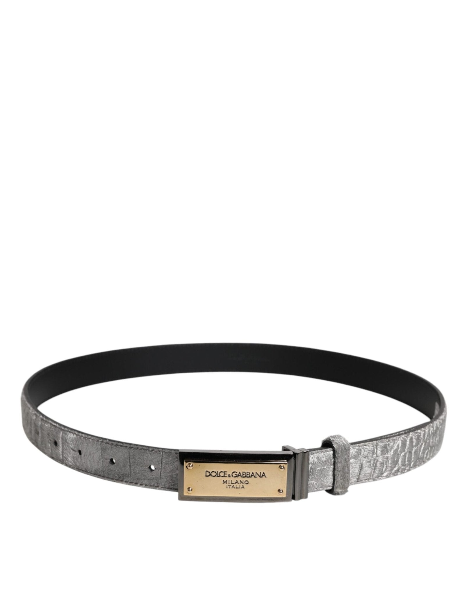 Dolce & Gabbana Silver Classic Gold Logo Plaque Buckle Belt - RIMODA