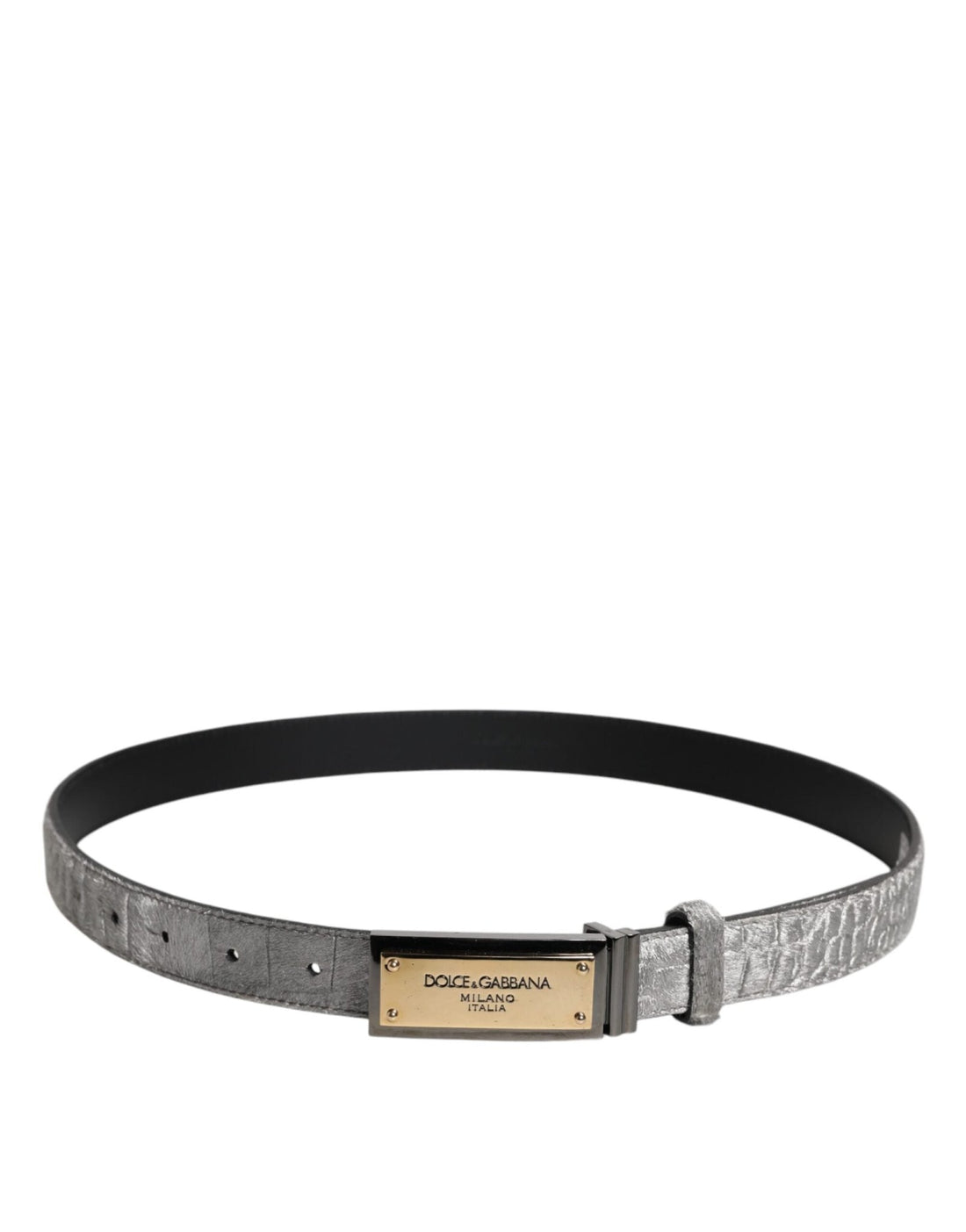 Dolce & Gabbana Silver Classic Gold Logo Plaque Buckle Belt - RIMODA