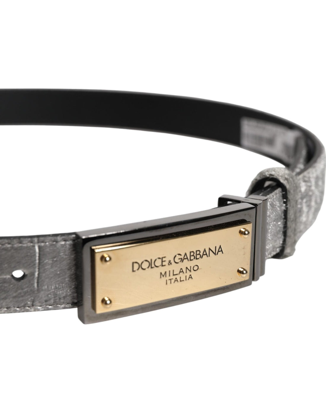 Dolce & Gabbana Silver Classic Gold Logo Plaque Buckle Belt - RIMODA