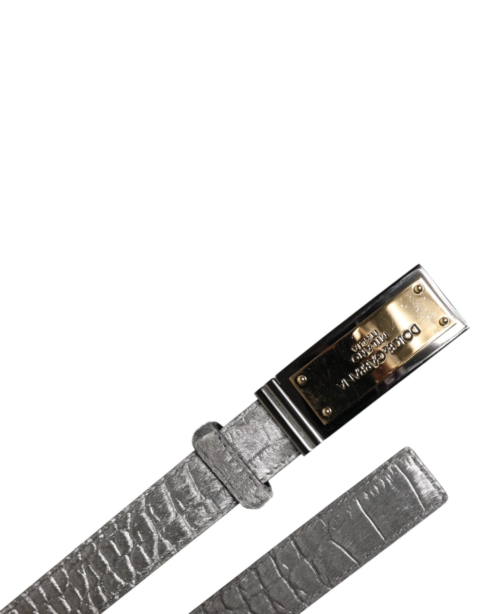 Dolce & Gabbana Silver Classic Gold Logo Plaque Buckle Belt - RIMODA