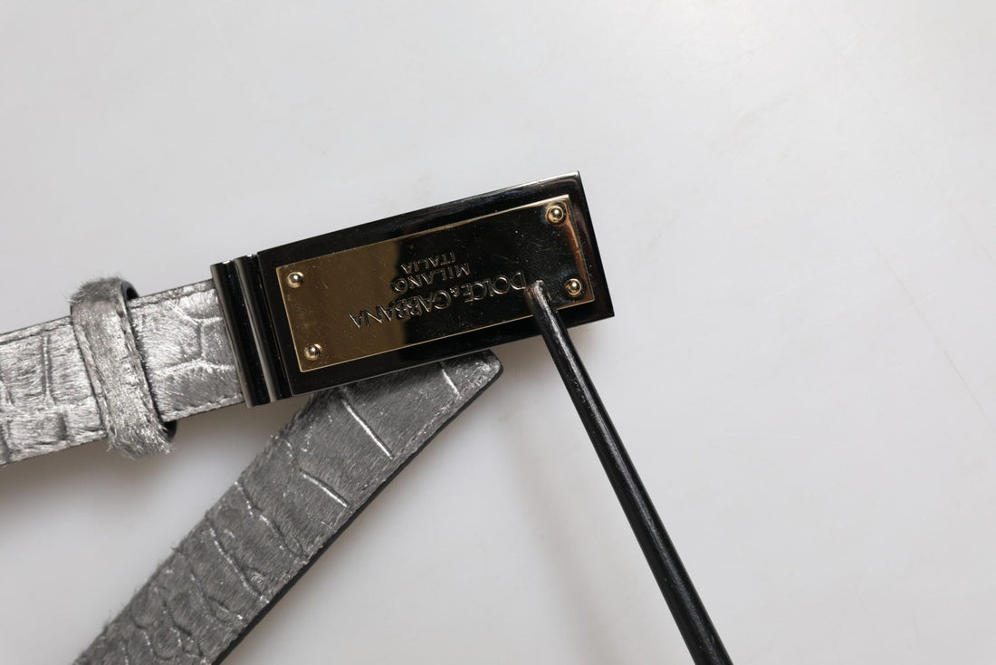 Dolce & Gabbana Silver Classic Gold Logo Plaque Buckle Belt - RIMODA